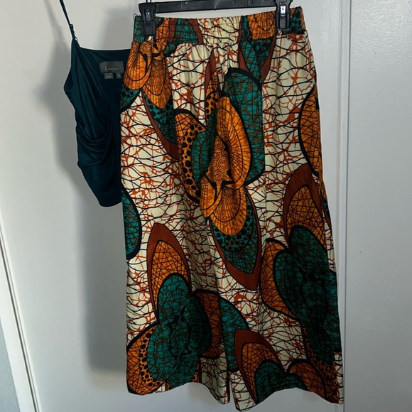 Women’s Abstract Batik Print Crop Culotte Belted Wide Leg Trouser Pant - Picture 5 of 9